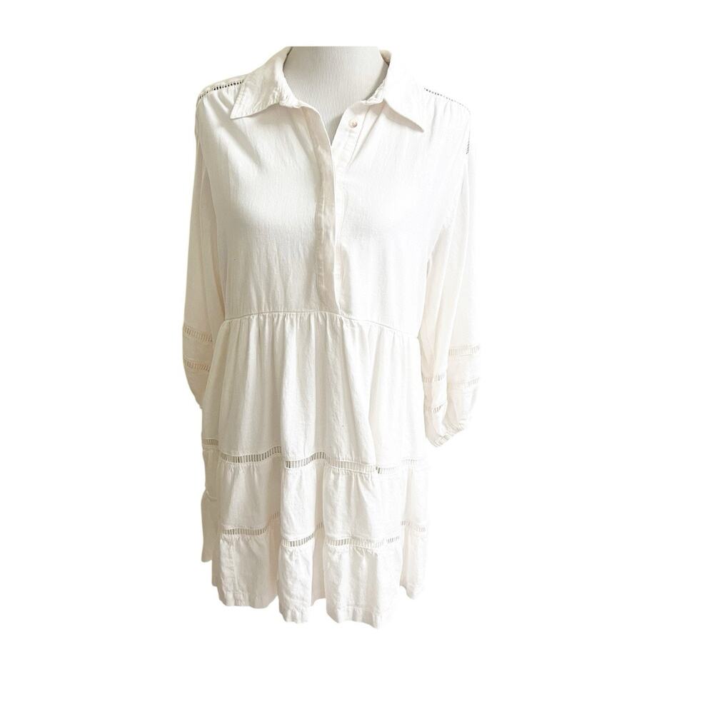 Anthropologie Bettina Tiered Shirt Dress Linen Edition Mini Ivory Size Med NWOT